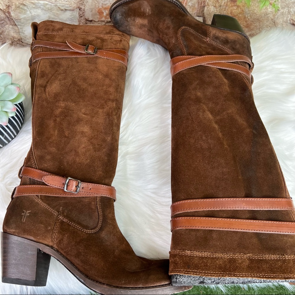 FRYE Oiled Brown Leather Classic Jane Heritage Strappy Boots, 6.5B - Picture 4 of 14